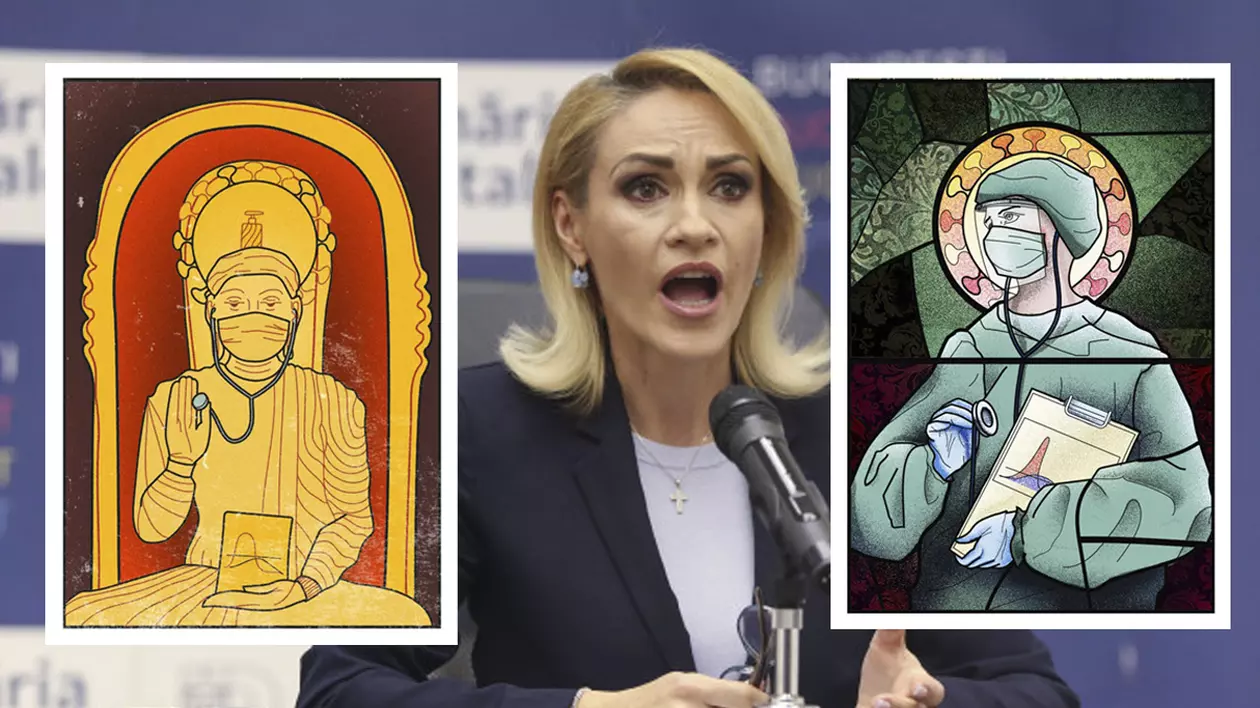 Desenele satanice. Firea și BOR au cerut să fie eliminată arta care ”lezează credința” și au dispărut panourile cu ”medicii sfinți”, dar au rămas ”medicii Buddha”
