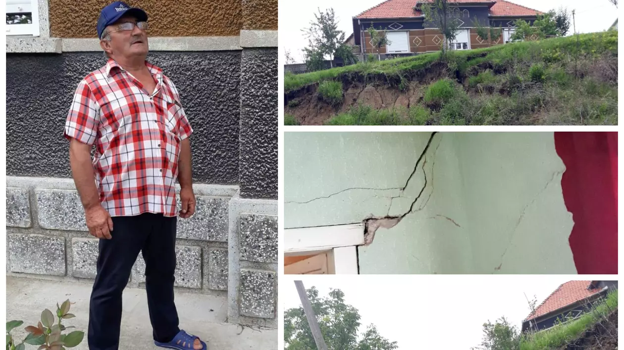 Casele unor familii din Caraș-Severin stau să cadă odată cu dealul, primarul glumește cu un localnic: „Te țin la mine în chirie dacă ți se prăbușește casa”