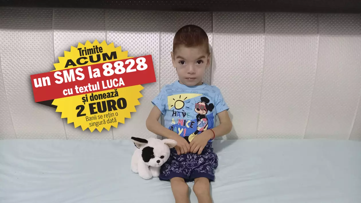 Micuțului Luca i se pot rupe oasele în timpul crizelor spastice. Copilașul de patru ani, ce suferă de tetrapareză și de displazie la șold, are nevoie de 35.000 de euro pentru a fi operat în Germania