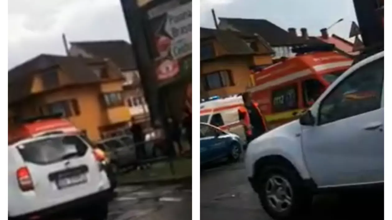 VIDEO |  Un șofer de 23 de ani din Brașov a încurcat frâna cu accelerația și a ajuns într-o carmangerie. Două persoane, transportate la spital