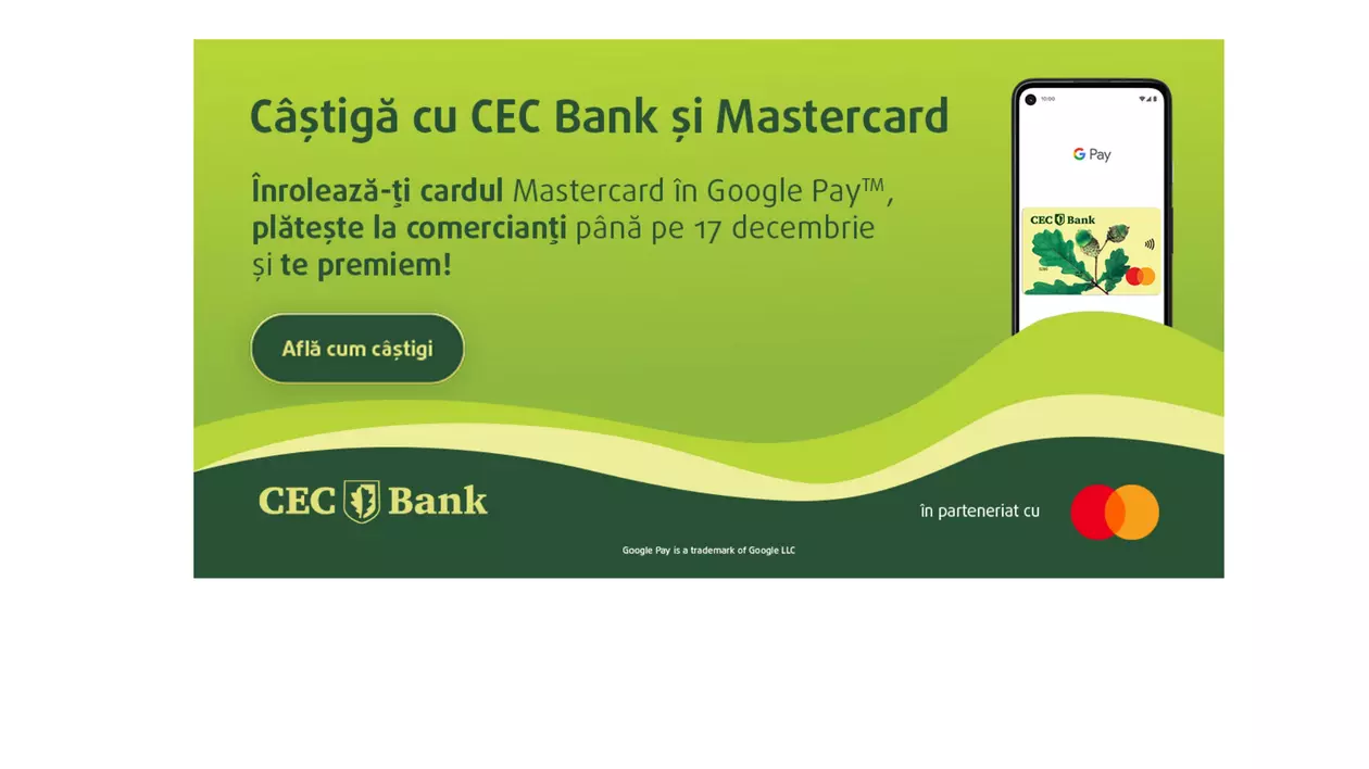 (Publicitate) CEC Bank lansează Google Pay și premiază posesorii de carduri Mastercard