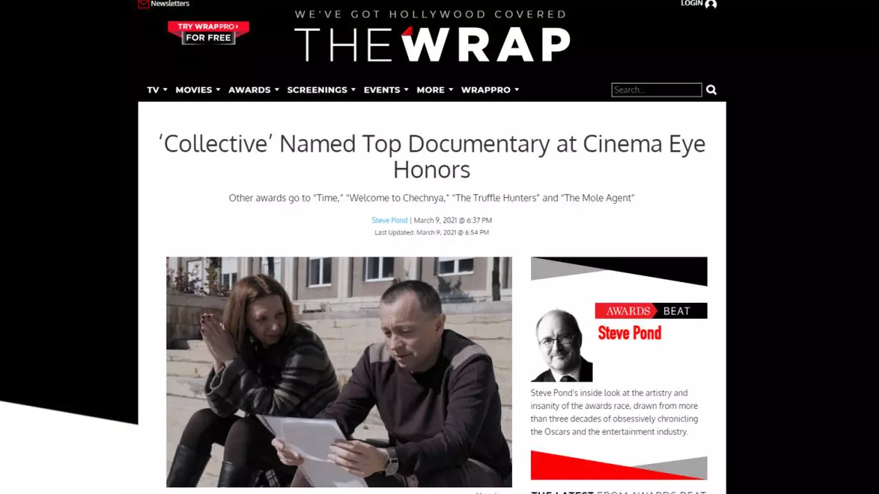 Documentarul Colectiv a castigat marele premiu la gala Cinema Eye Honors (foto captura thewrap.com)