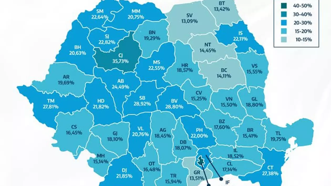 Harta vaccinării pe județe: București și Cluj, în top. Care este situația la nivel național