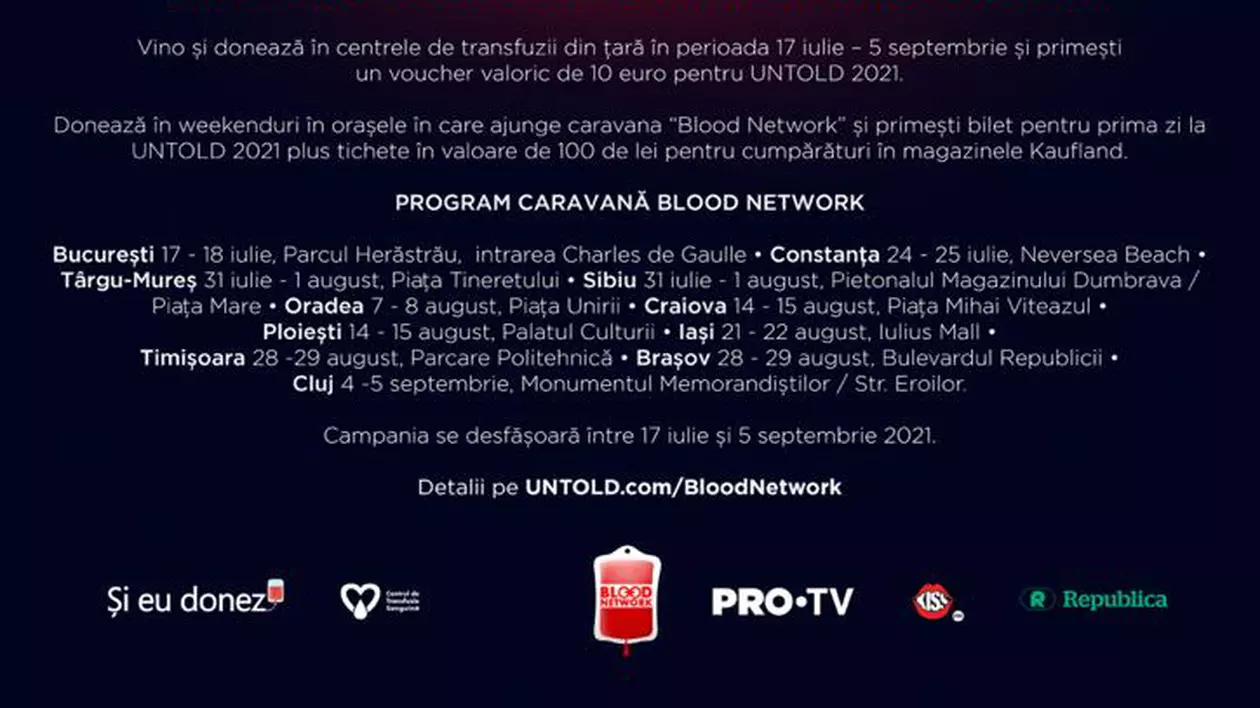 Donează sânge și mergi în acest an la cel mai așteptat festival de muzică din Europa, Untold! (Publicitate)