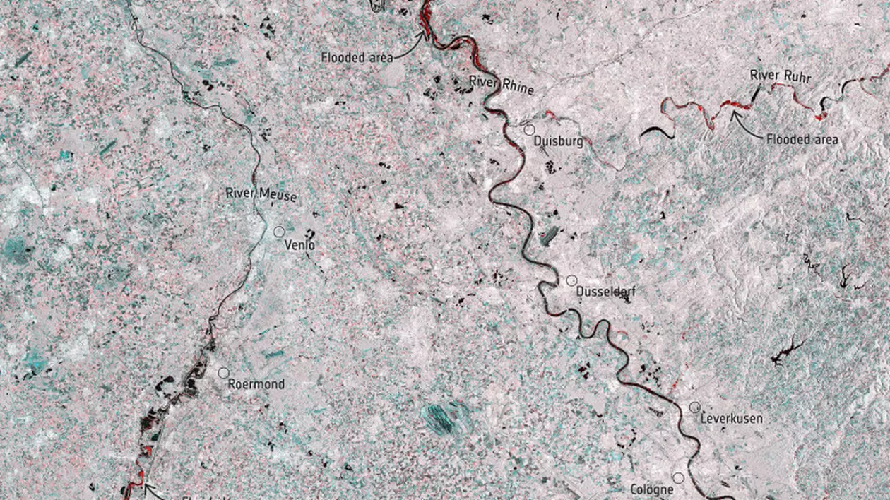 Dezastrul provocat de inundaţiile din Germania şi Belgia văzut din satelit