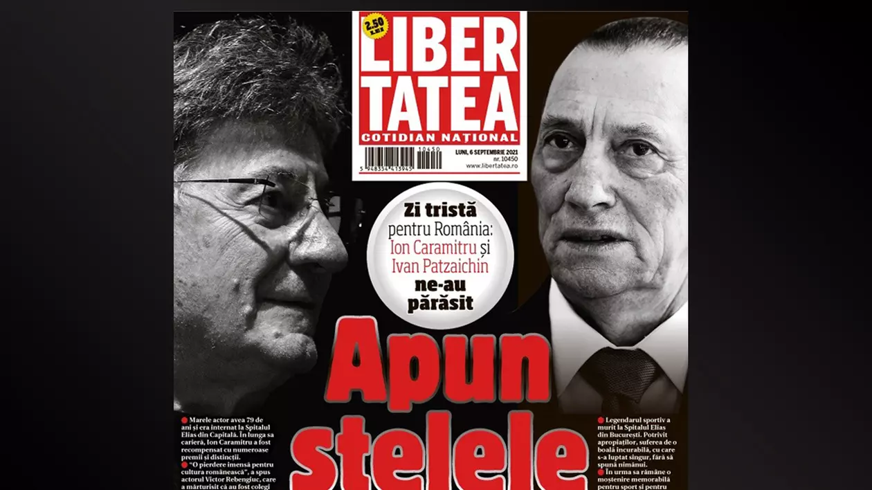 Apun stelele. Omagiu adus lui Ivan Patzaichin și lui Ion Caramitru pe coperta ziarului Libertatea