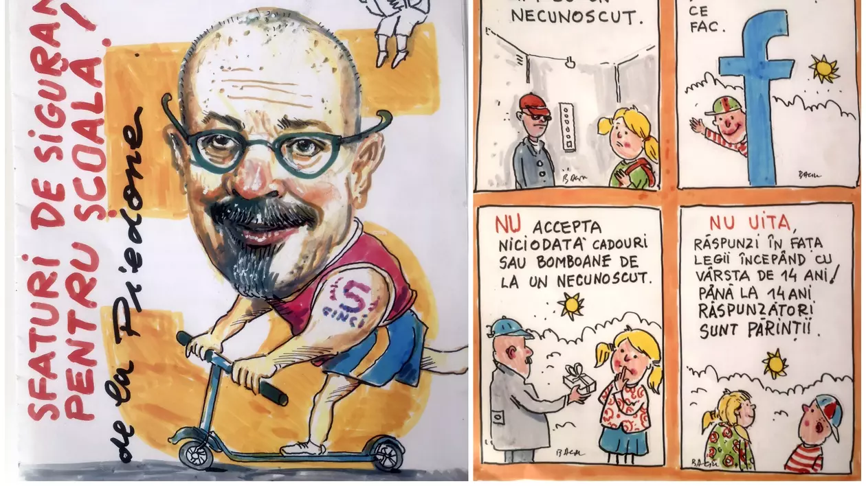 Elevi din sectorul 5 au primit broșuri despre siguranța în școală, cu Piedone desenat pe copertă, cu tatuaj și pe trotinetă