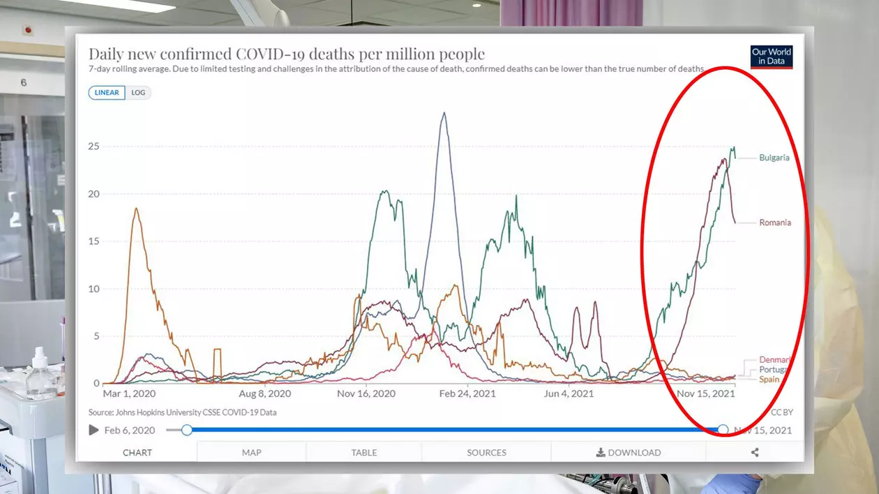 Graficele care arată cum evoluează mortalitatea în diverse țări, în funcție de vaccinare