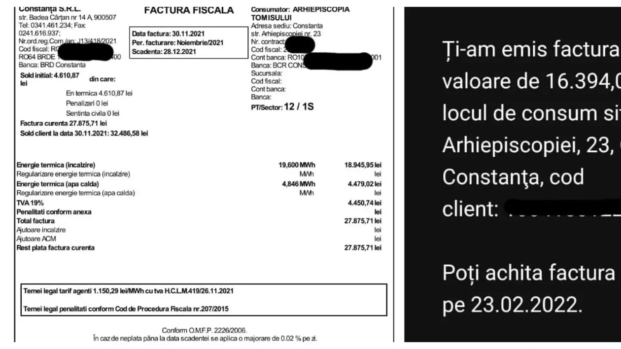 Arhiepiscopia Tomisului, facturi de peste 52.000 de lei la utilități: „No comment”