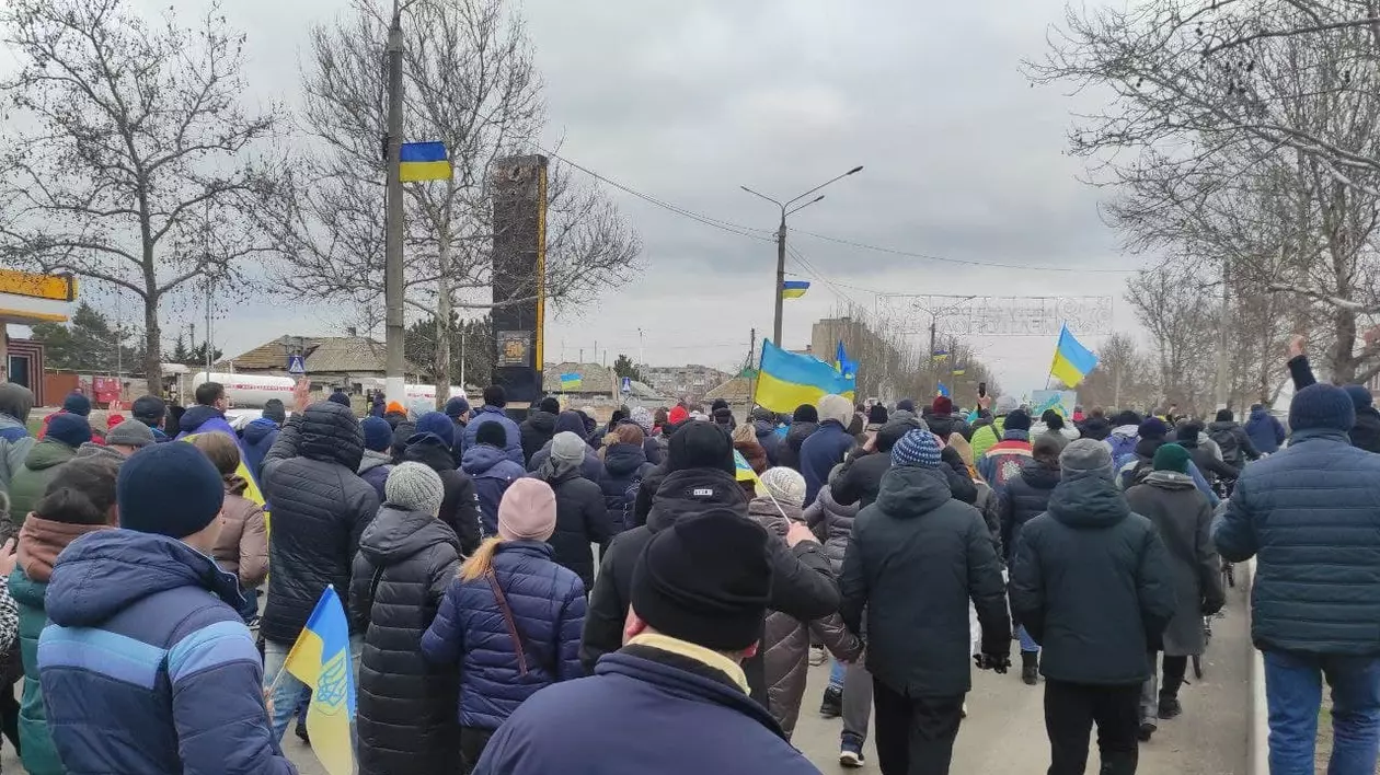 Protest în Melitopol. FOTO: Twitter