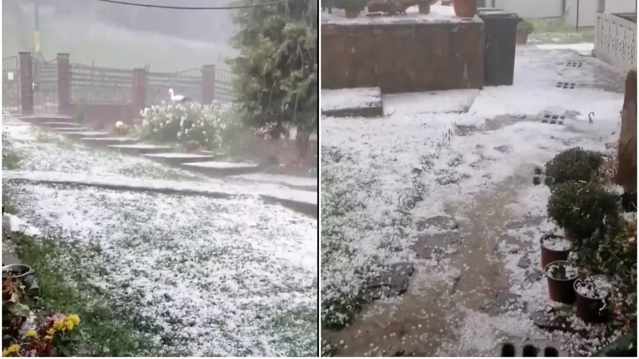 Grindină în Bacău. Imagini surprinse în timpul codului roșu de ploi torențiale