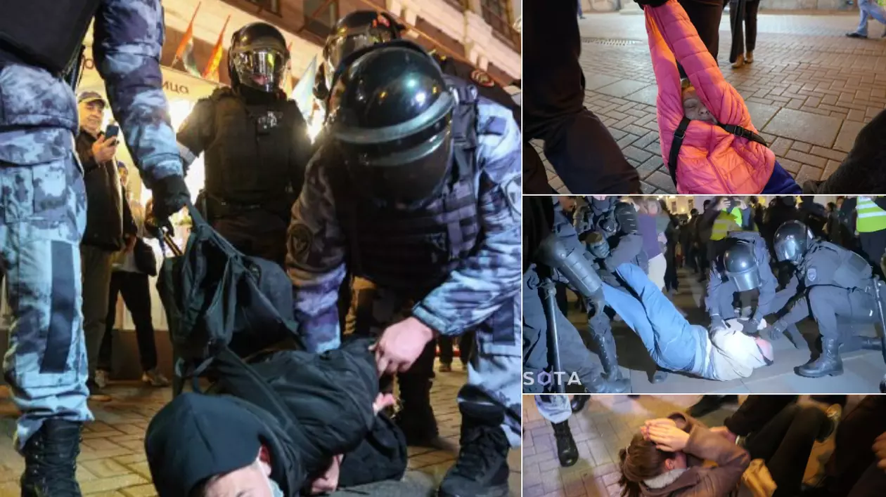 Imagini cu intervențiile brutale ale polițiștilor ruși asupra protestatarilor care se opun războiului. Femeie bătută de trei agenți - VIDEO