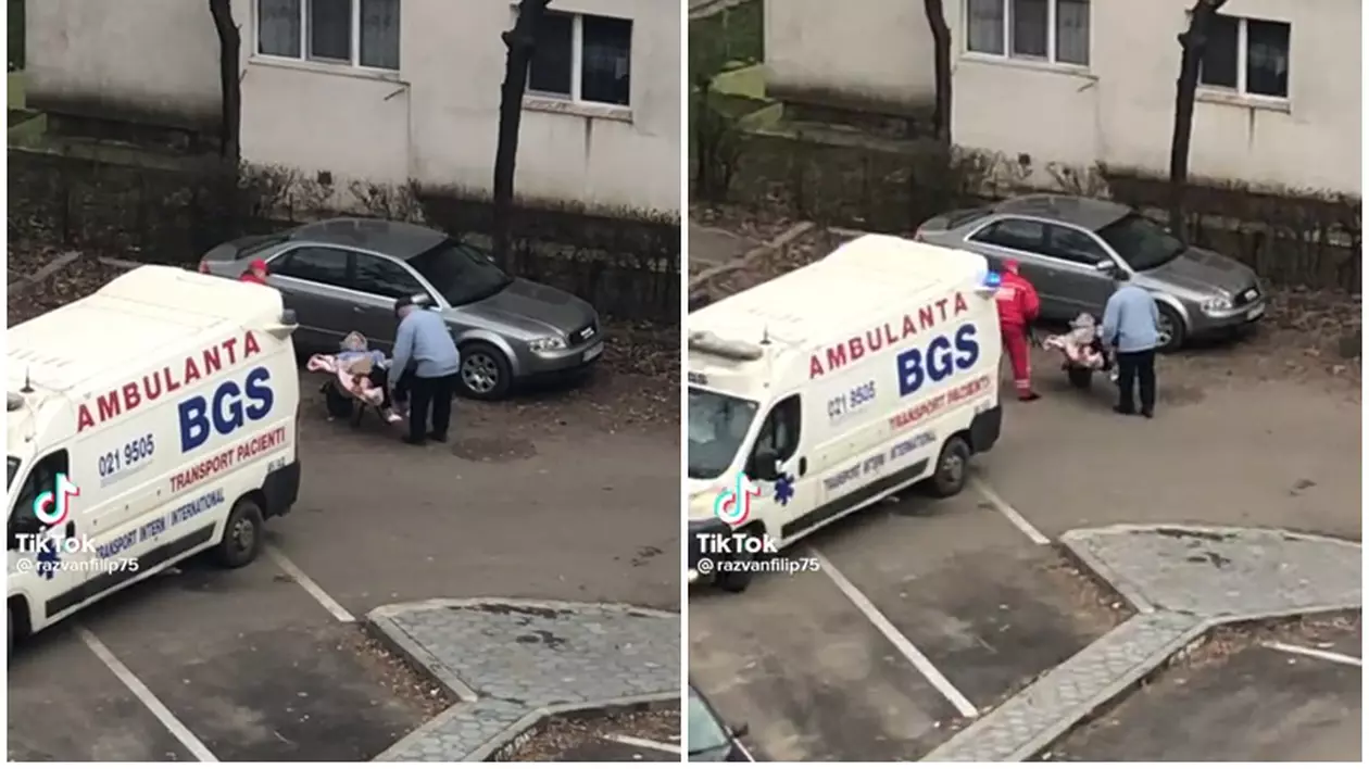 Pacientă din Iași, dusă cu roaba până la ambulanță, pentru că targa era defectă | VIDEO