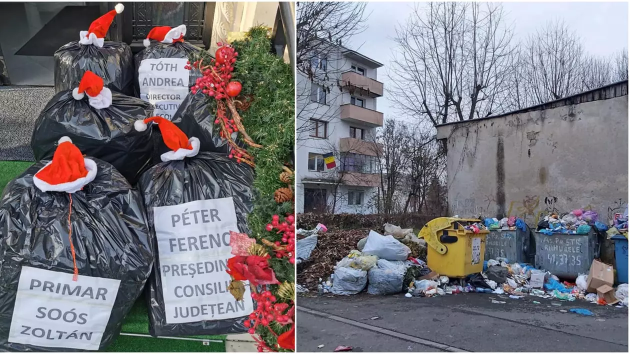 Şase saci cu gunoi, cadou de Crăciun dăruit primarului din Târgu Mureş de un consilier local, în semn de protest  | VIDEO