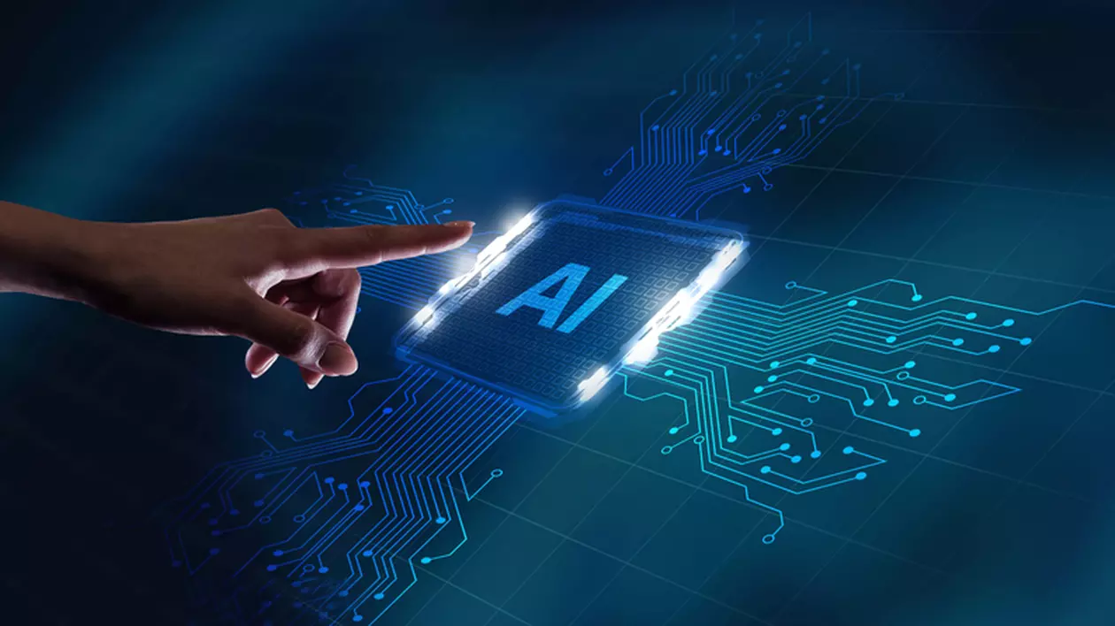 Ce este inteligenţa artificială - Imagine care sugerează conceptul de Inteligenţă Artificială, cu un procesor pe care scrie AI montat pe un circuit