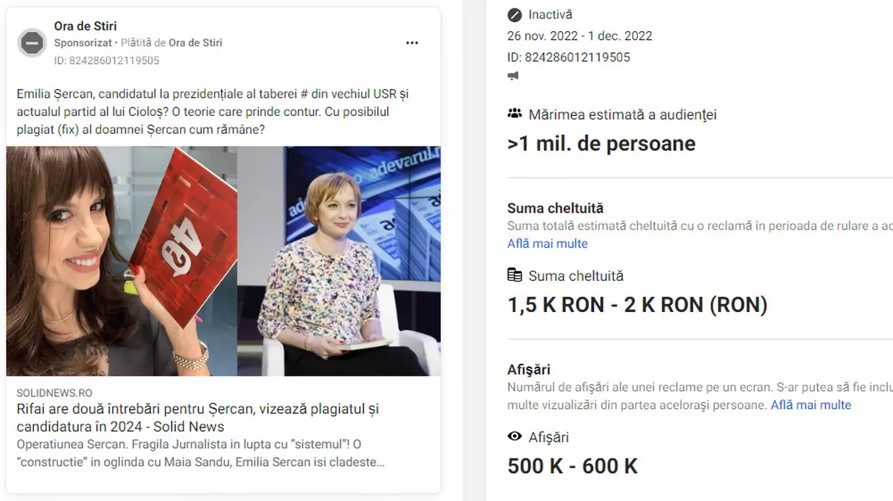 O agenție de publicitate din anturajul PNL, în spatele unor campanii sponsorizate pe Facebook contra Emiliei Șercan. Atacurile, după dezvăluirile despre plagiatul lui Bode