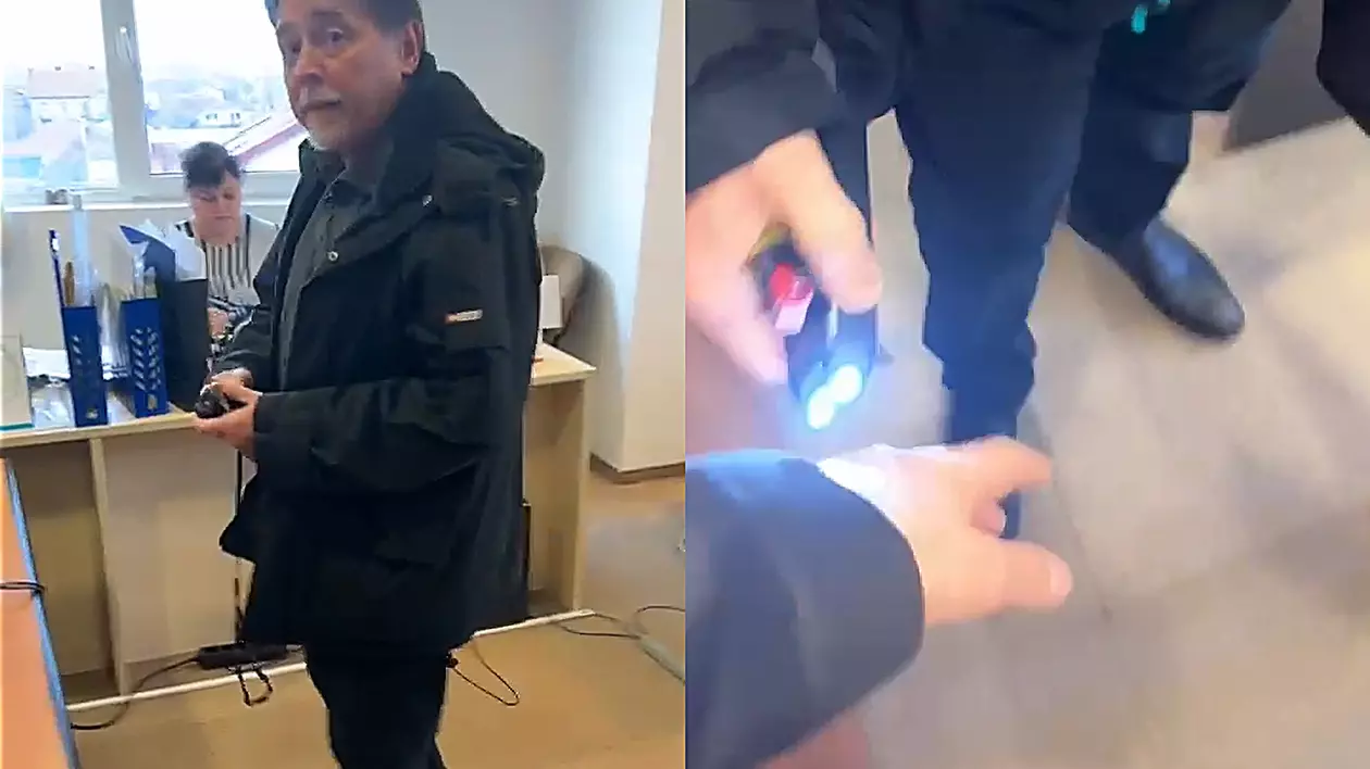Director de la DSP Arad, filmat când a folosit un dispozitiv cu electroșocuri pe un coleg. Venise și cu spray cu piper la birou