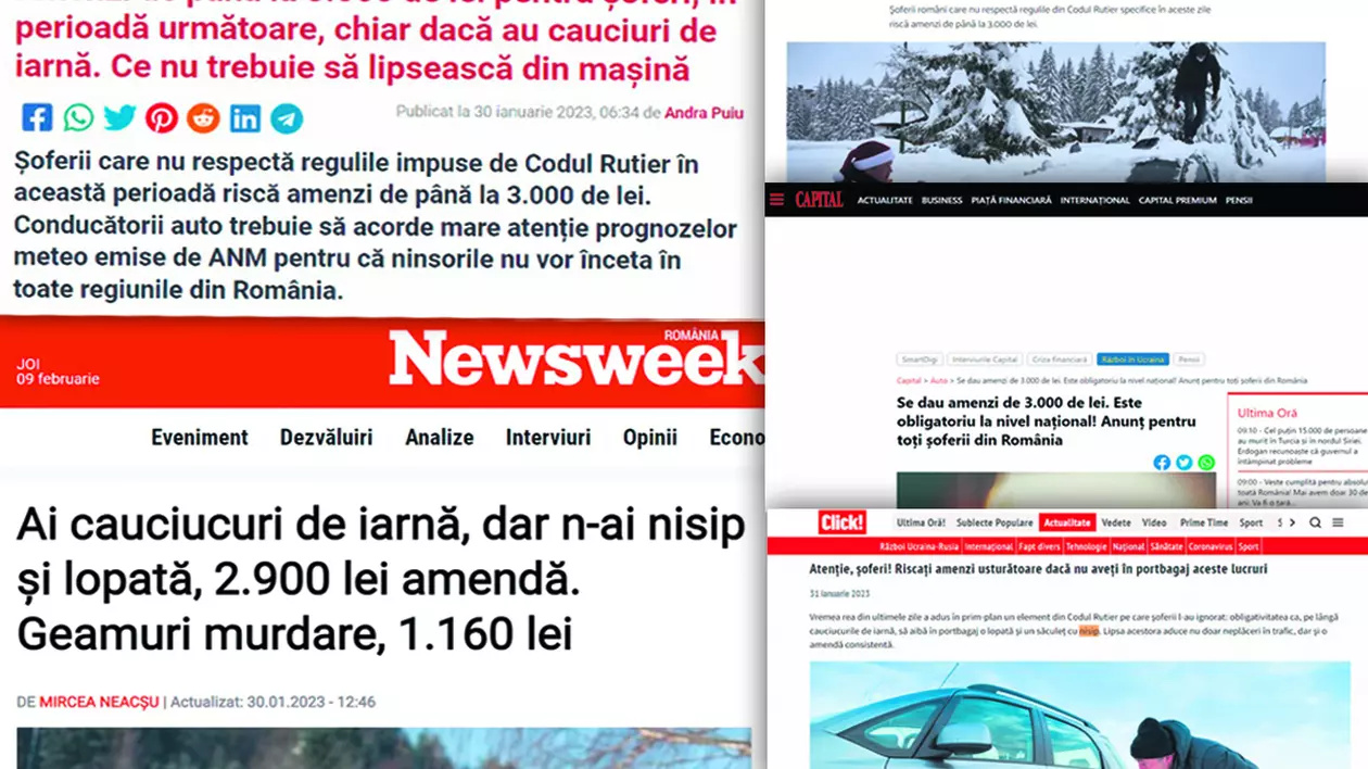 Șoferii nu primesc amendă dacă nu au în portbagaj lopată și saci cu nisip. Pe urmele unui fake-news care a transformat o recomandare într-o lege