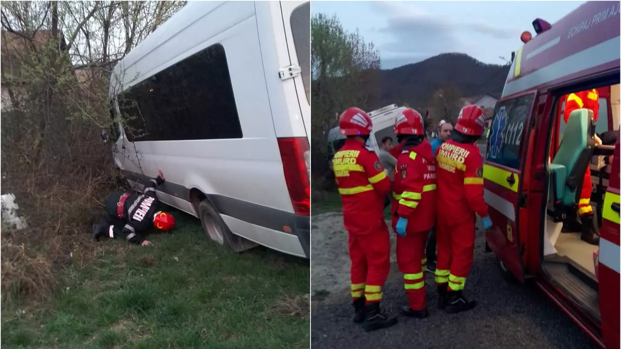 Microbuz cu 23 de pasageri la bord, răsturnat în stațiunea Călimănești, județul Vâlcea