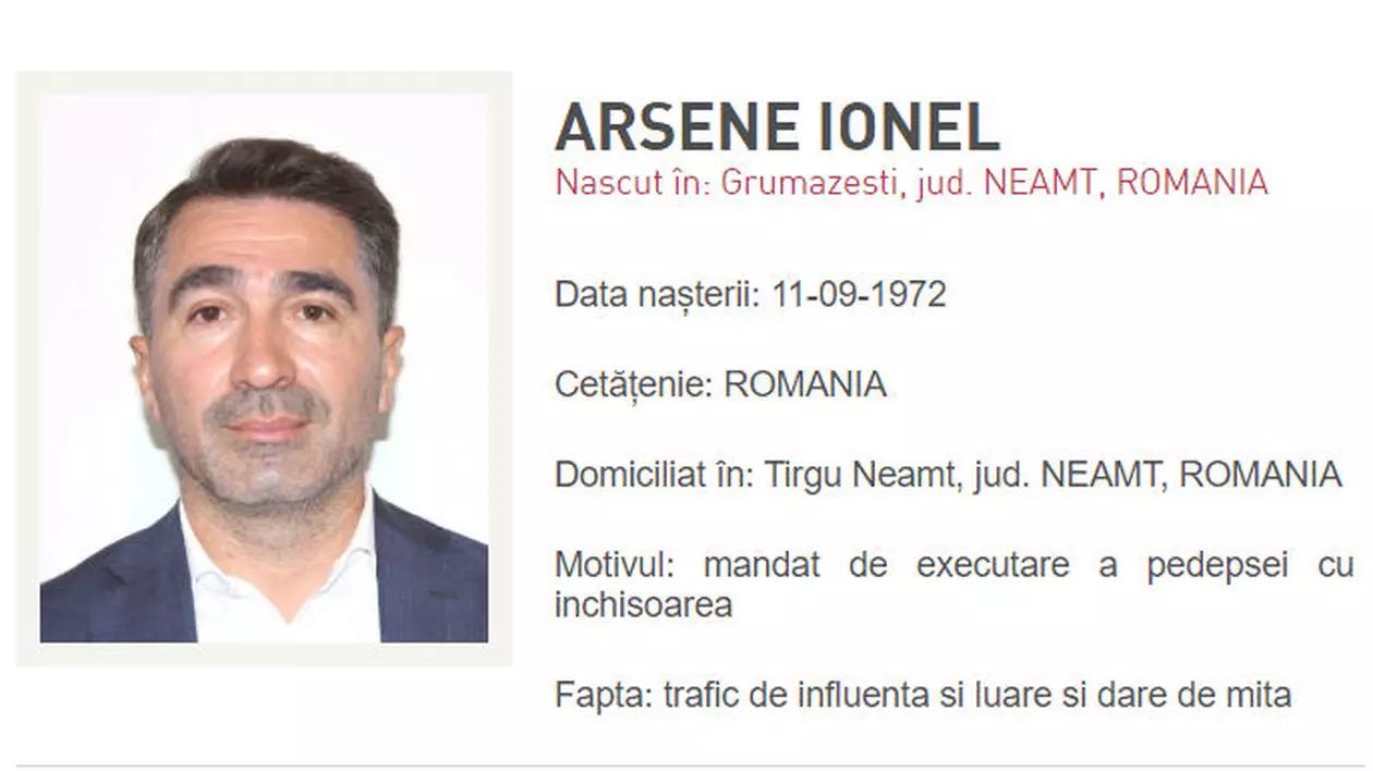 Ionel Arsene, adăugat pe lista „most wanted” a Poliției Române după ce nu a fost găsit pentru a fi încarcerat