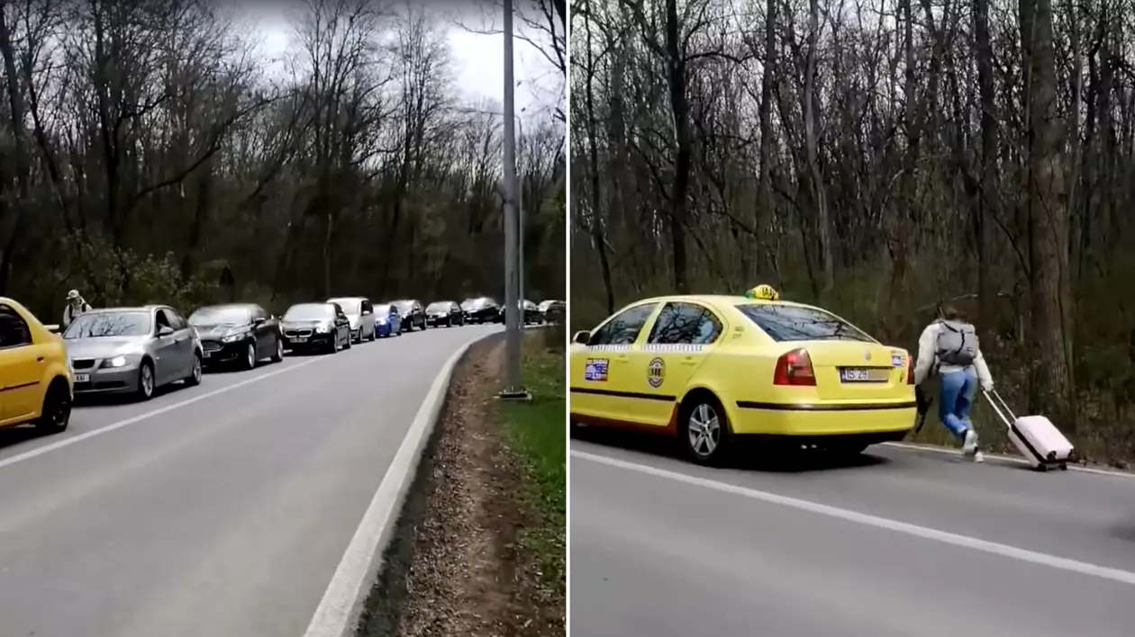 VIDEO. Maratonul geamantanelor. Blocați în trafic către aeroportul din Iași, oamenii au lăsat mașinile și au făcut la picior ultimii kilometri. Cum explică autoritățile?