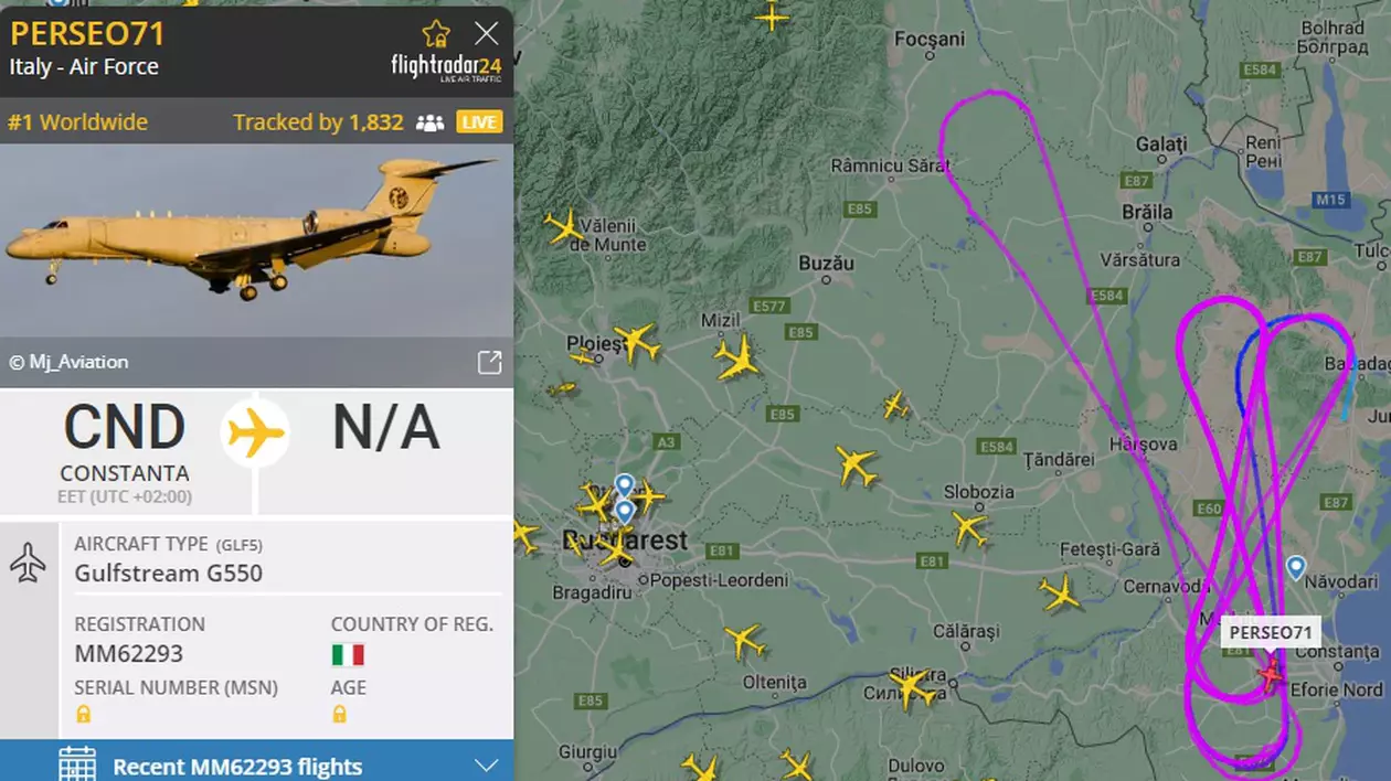 Un avion de spionaj al Forțelor Aeriene din Italia survolează România