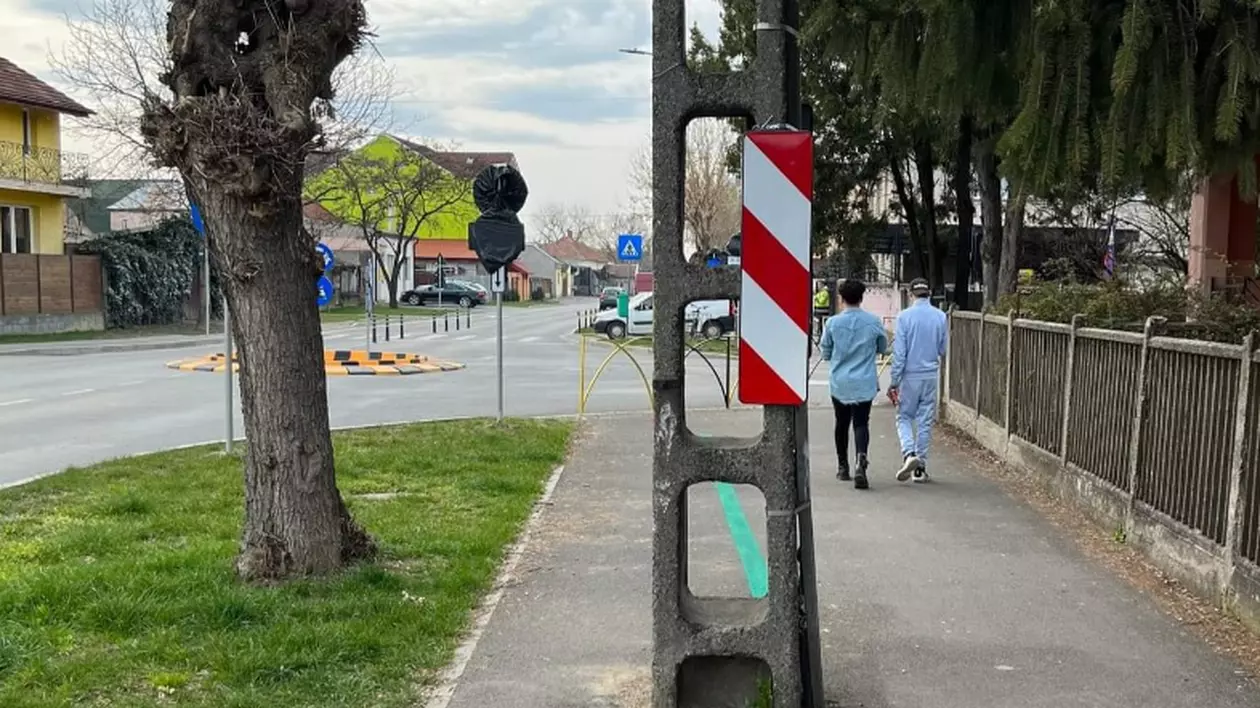 Pistă de biciclete din Satu Mare, plină de stâlpi. „Abia trece un ghidon de bicicletă pe acolo”