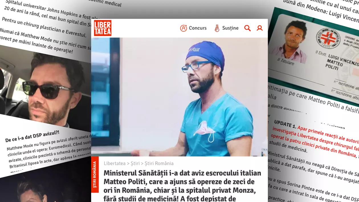 Dezvăluit de Libertatea, medicul fals Matteo Politi a fost condamnat definitiv la 3 ani și 10 luni de închisoare cu executare