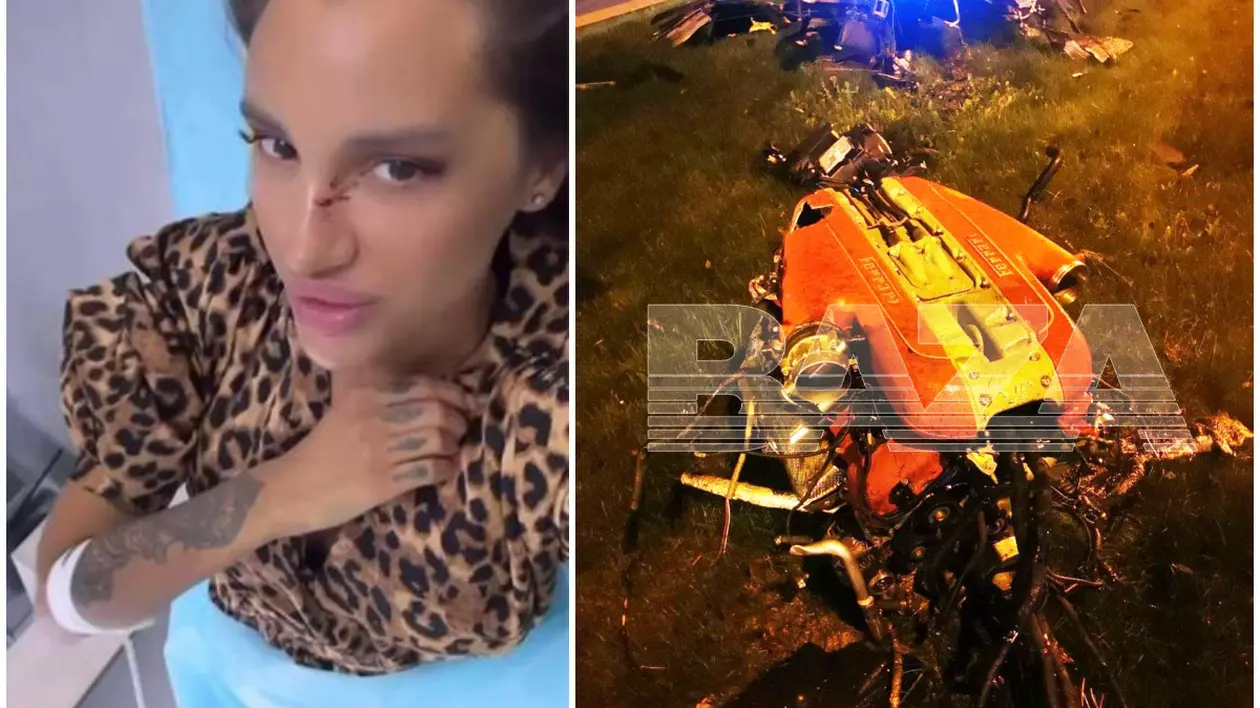 O rusoaică a scăpat nevătămată dintr-un Ferrari neînmatriculat făcut praf pe un bulevard din Moscova. Motorul, găsit la 30 de metri de mașină