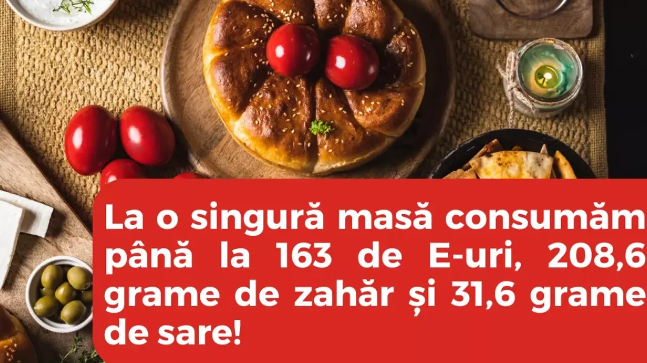 InfoCons: La o singură masă de Paște consumăm cu 537% mai multă sare și cu 734% mai mult zahăr decât cantitățile recomandate pe zi de OMS