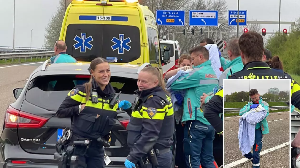 Polițiste cu lacrimi în ochi pe banda de urgență, unde au ajutat o femeie să nască o fetiță, pe o autostradă din Olanda | VIDEO
