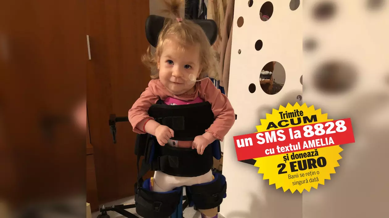 Pentru a spera că va merge, Amelia trebuie să primească un tratament genetic adus din SUA. Serul de care fetița bolnavă de amiotrofie spinală are nevoie costă 2.100.000 de dolari