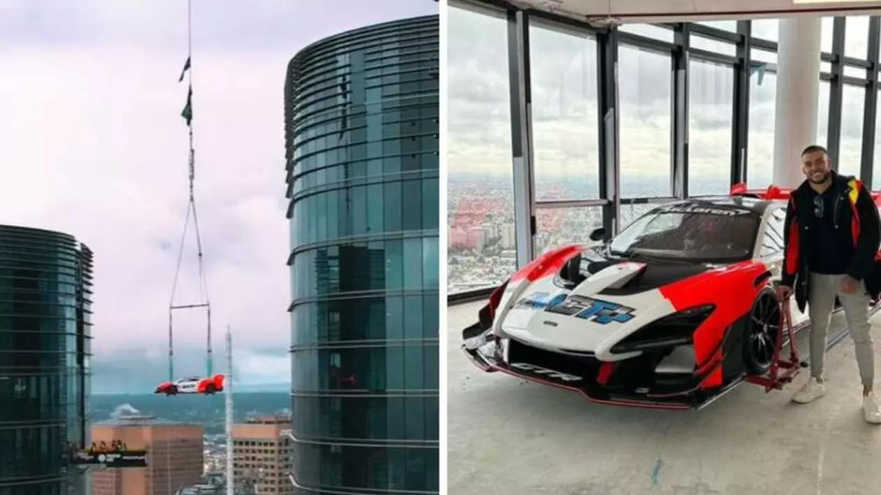 Bolid de 3 milioane de dolari, ridicat cu macaraua la etajul 57, într-un penthouse de 39 de milioane de dolari din Melbourne: „Piesa centrală a apartamentului”