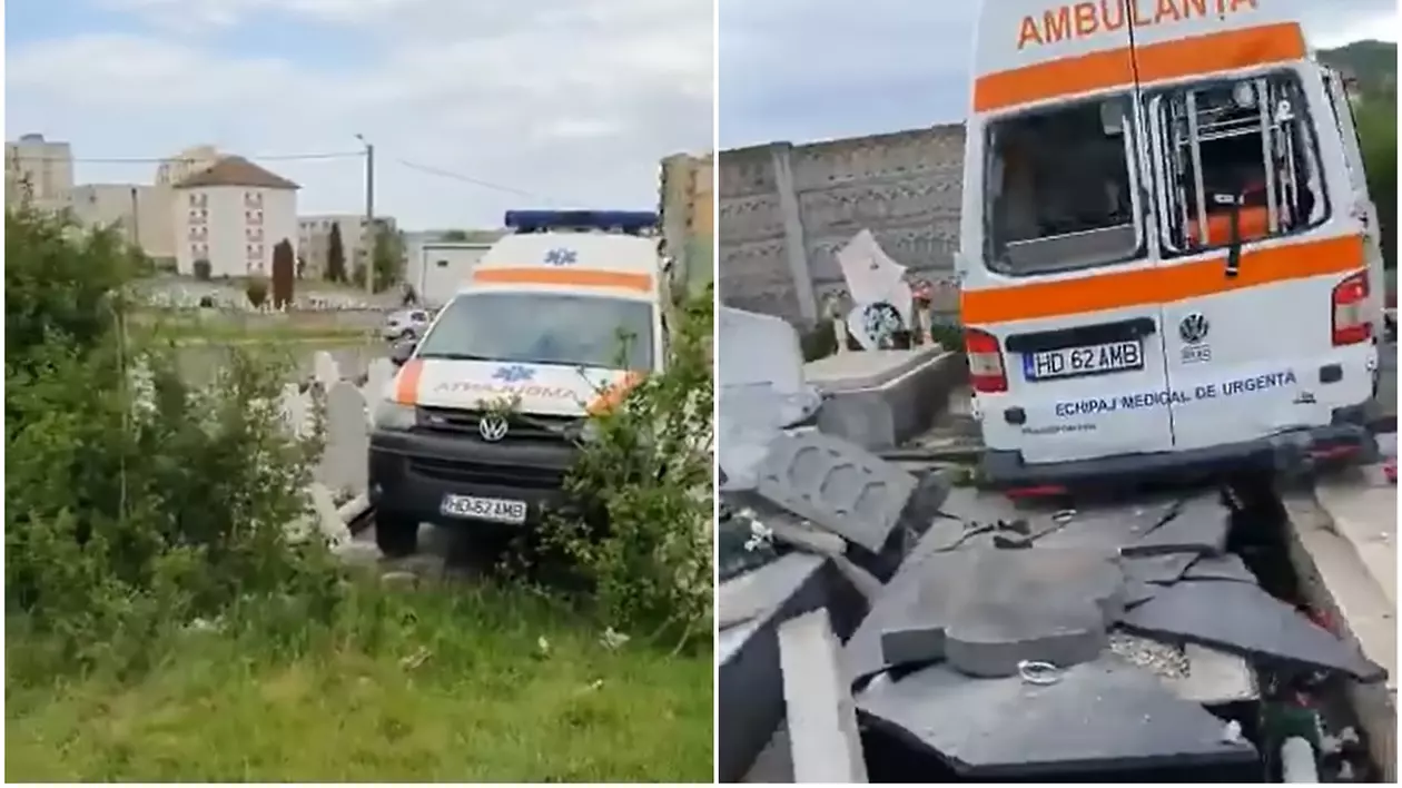 „Să sune cineva la 112!” O ambulanță a distrus mai multe morminte dintr-un cimitir din Deva | VIDEO