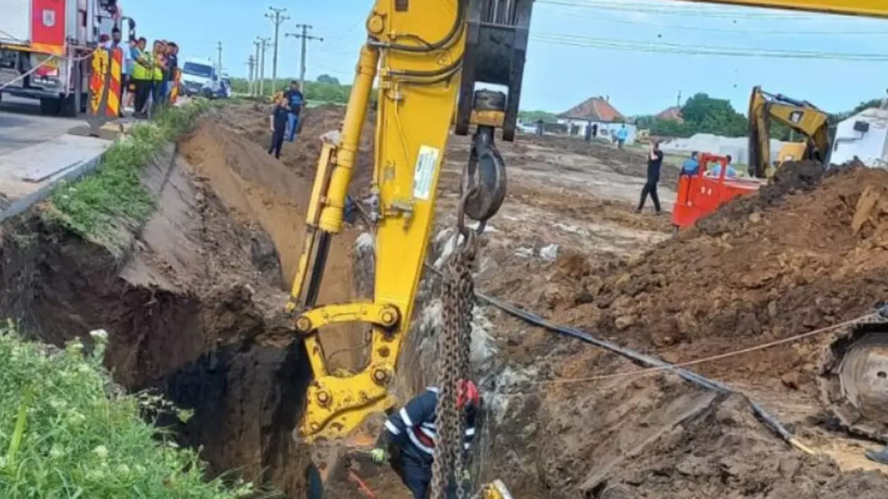 Doi muncitori din Caracal, prinşi sub un mal de pământ. Unul dintre ei a murit