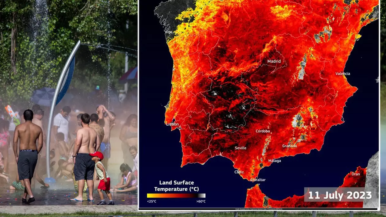Spania „fierbe” la 60 de grade Celsius - imagine din satelit cu efectul valului de căldură Cerberus