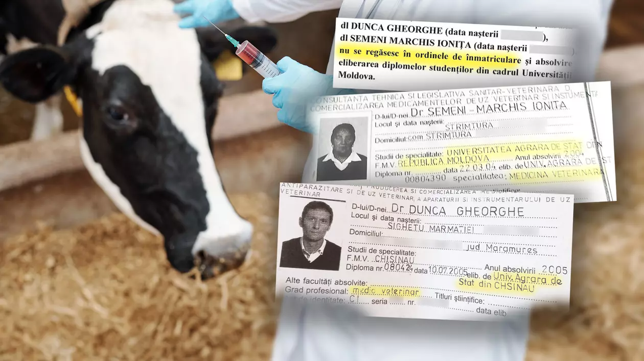 INVESTIGAȚIE. Și vacile din România sunt tratate de medici falși. Doi veterinari cu diplome din Republica Moldova au contracte de sute de mii de lei cu statul român, dar Facultatea din Chișinău nu-i găsește în bazele de date