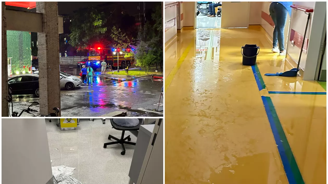 Unitatea de Primiri Urgențe de la Spitalul Bagdasar-Arseni, care a costat 3,5 milioane de euro și a fost inaugurată acum 2 ani, inundată de ploaie - VIDEO