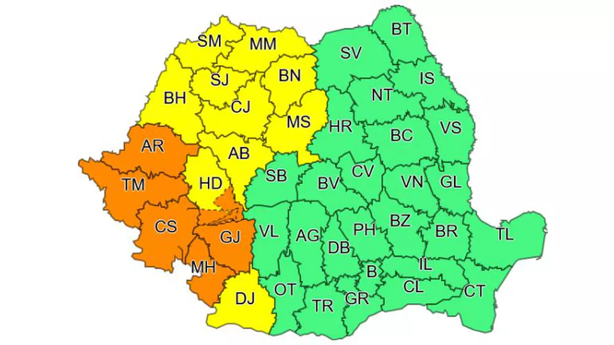 Aproape jumătate de țară, sub cod portocaliu și galben de vijelii, grindină și ploi torențiale. Până când e valabilă avertizarea meteo