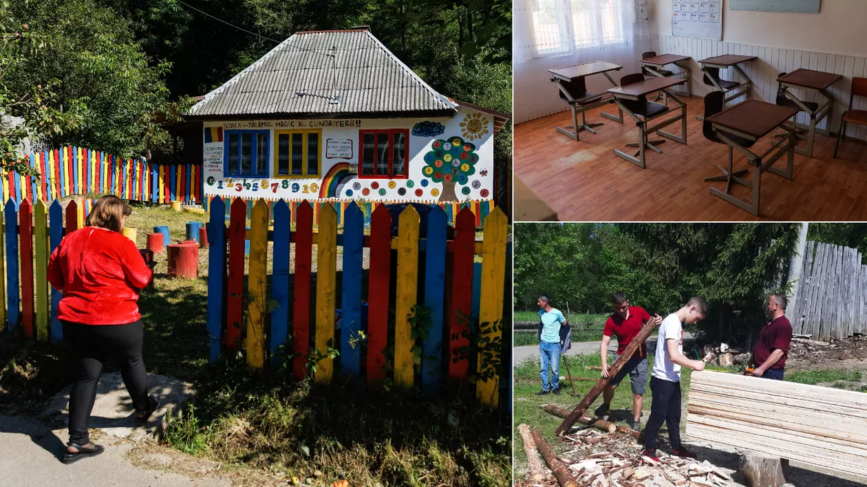 REPORTAJ. Școala colorată din Țara Moților, renovată de copii și săteni, are 6 elevi și 10 preșcolari. „Cei mici au pictat, adulții au făcut restul”