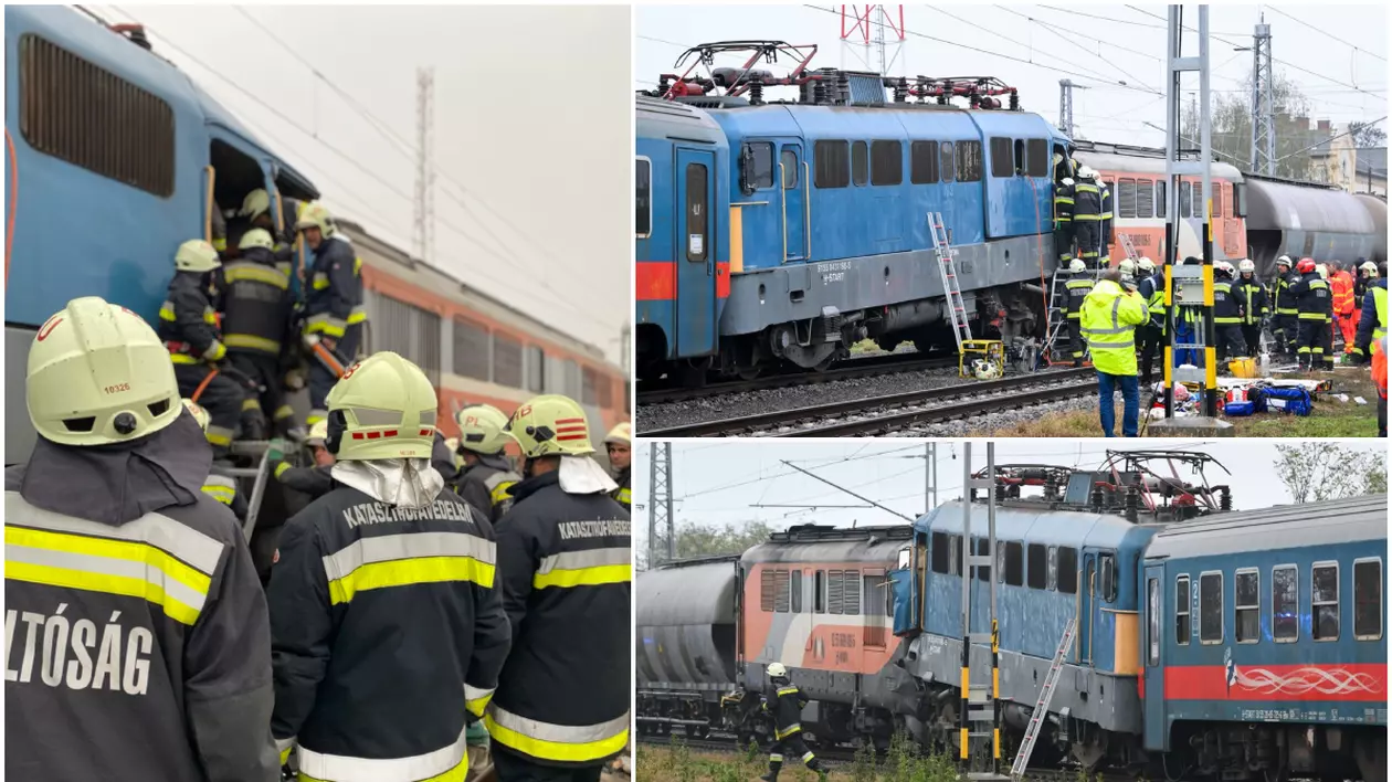 Pasagerii unui tren românesc, mutați în altă garnitură, după un accident între două trenuri, în Ungaria. Mai multe persoane au fost rănite