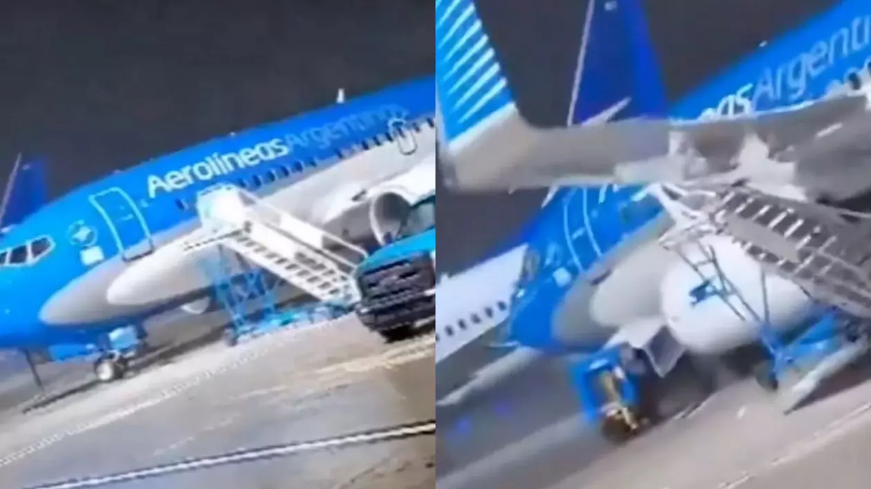 Imagini filmate când un avion Boeing 737 e luat de vânt pe pistă și întors 90 de grade. Furtuna a scos din uz 8 aeronave, în Buenos Aires