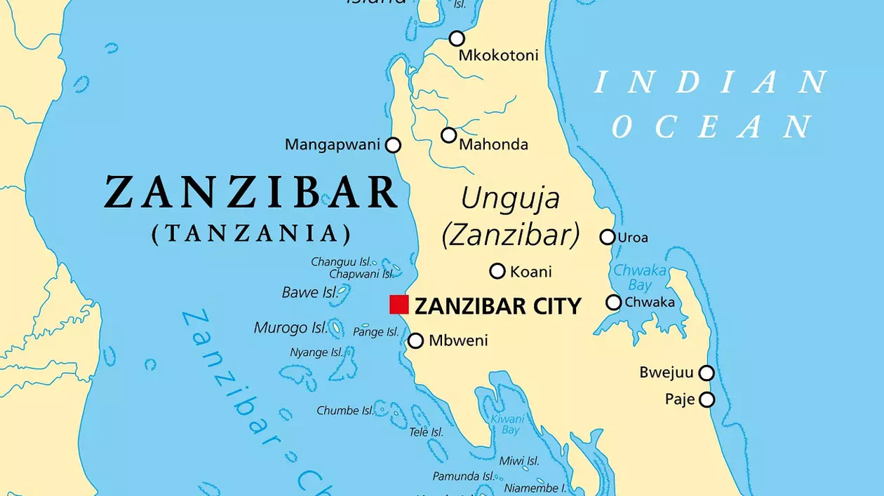Ce poți să vizitezi în Zanzibar - Imagine cu harta Insulei Zanzibar.