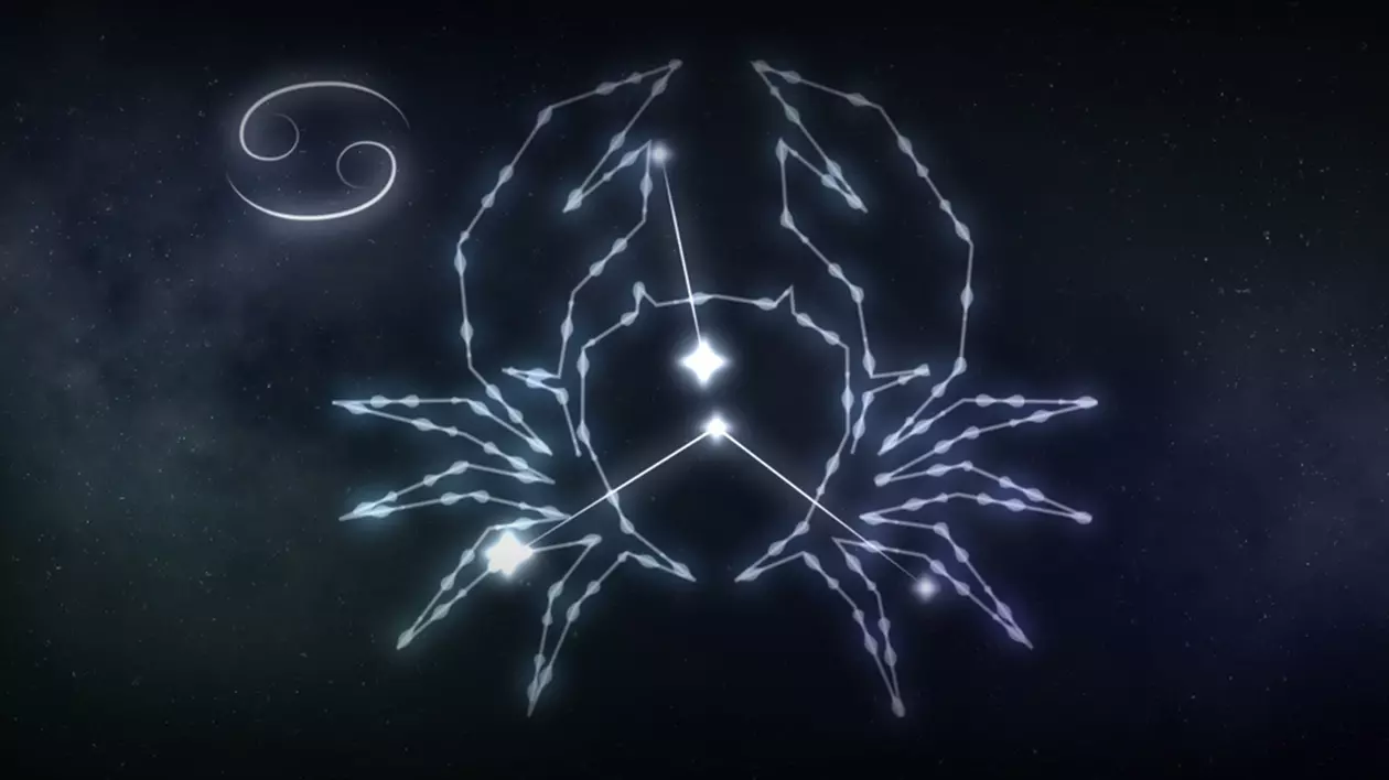 Horoscop zodia Rac în 2024 - Imagine cu semnul zidiei Rac format din stele unite cu o linie strălucitoare.