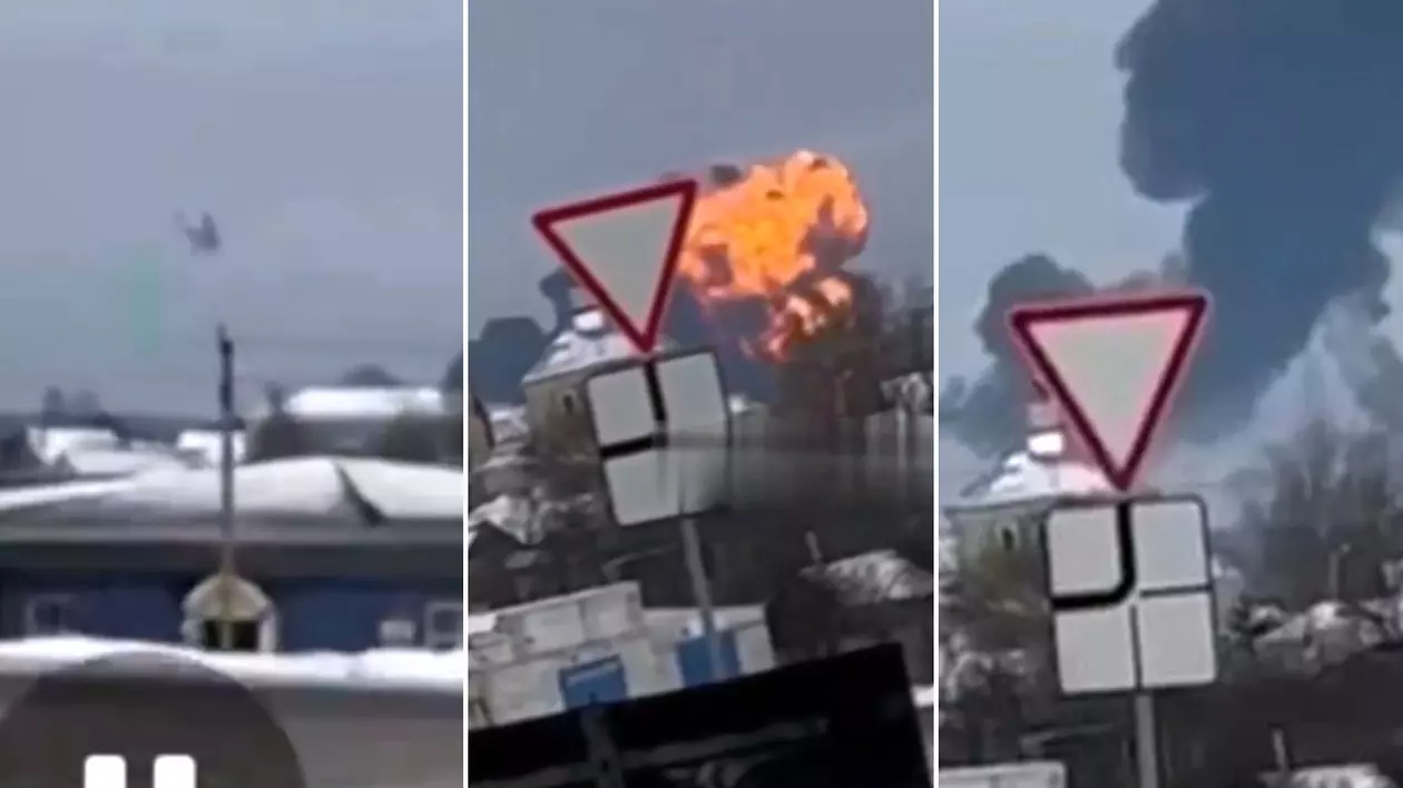 Momentul în care avionul militar rusesc se prăbușește în apropiere de granița cu Ucraina. Minge de foc în urma impactului | VIDEO