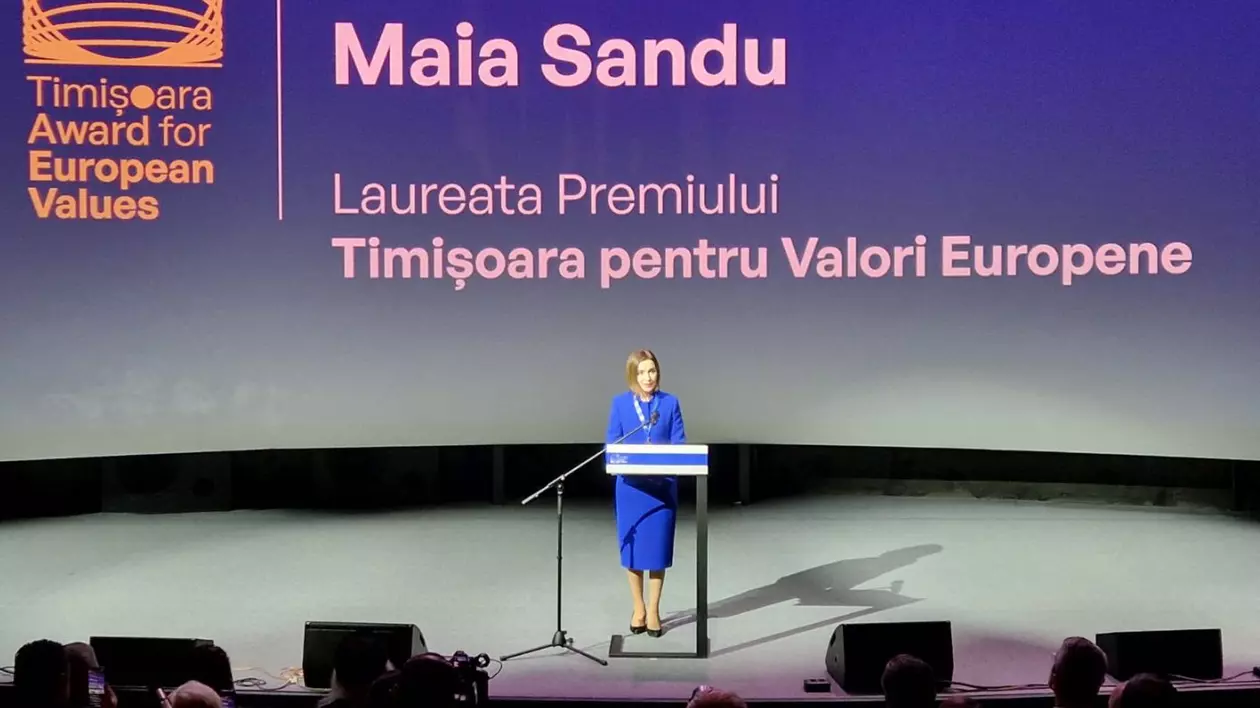 Maia Sandu, distinsă cu premiul „Timişoara pentru valori europene”: „Un vot de încredere în Republica Moldova și în cetățenii săi”