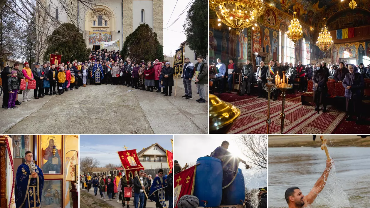 REPORTAJ Boboteaza pe malul Dunării, în comuna Ostrov: procesiune la debarcader, concurs de prins crucea și curse de cai