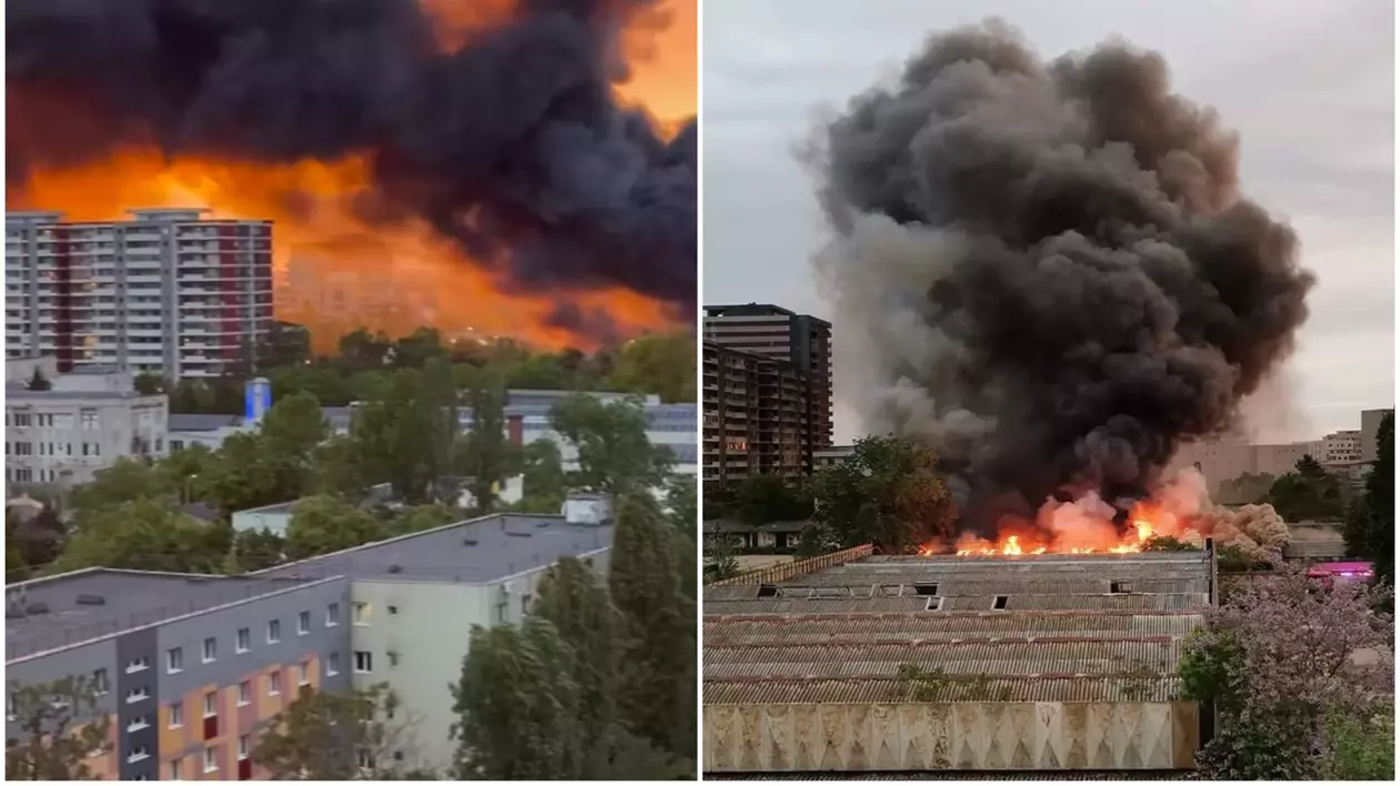 Incendiu puternic şi explozii la o hală dezafectată din sectorul 1. A fost emis mesaj RO-Alert. VIDEO