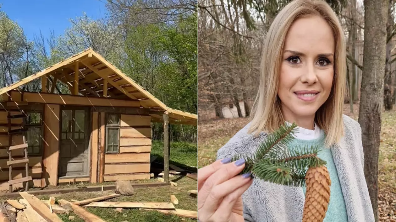 Imagini cu cabana din pădure pe care și-o construiește Mihaela Bilic pe Valea Prahovei. N-are curent sau gaze: „Până de Paște mă mut”
