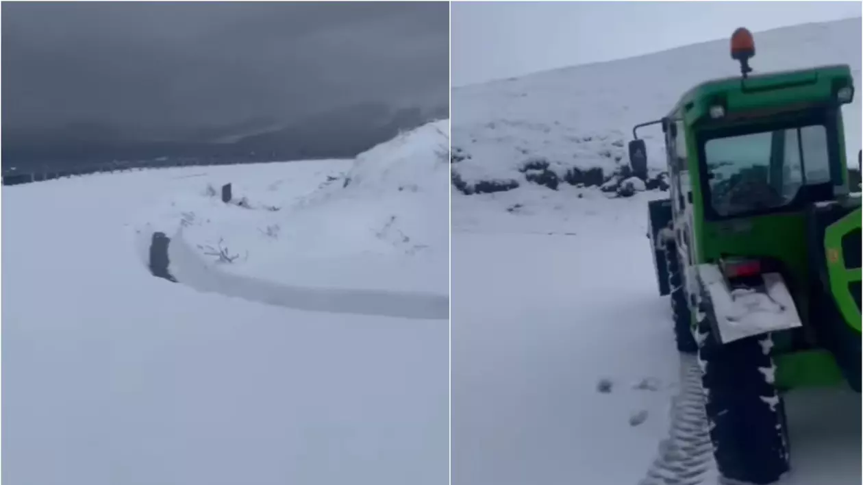A nins pe Transalpina: strat de zăpadă de patru centimetri și gheață pe șosea. Avertisment pentru șoferi. VIDEO